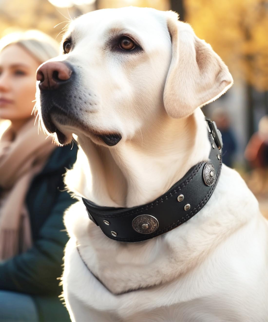 TJOUL Leather Dog Collar, 2 inches Wide Heavy Duty Genuine Leather Collars, Handmade, Soft, and Luxury, Eye-catching Best Choice for Large and Medium Breed Dogs 22.5-26.5 inches