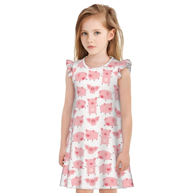 Balery Kawaii Pigs Camisón de princesa para niñas, pijama de algodón con mangas abullonadas, suave y bonito.-X-Large
