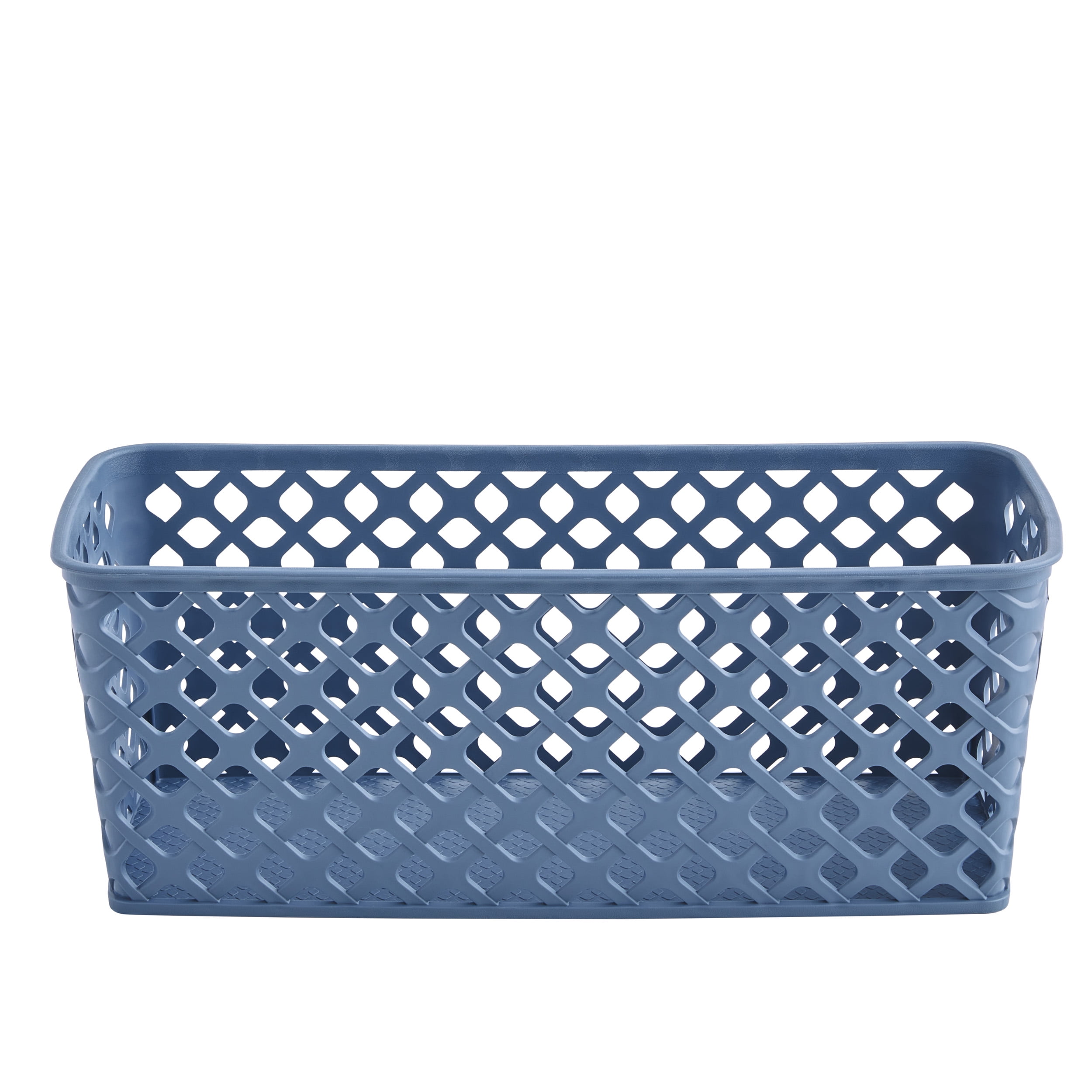 (4 pack) Mainstays Narrow Blue Decorative Plastic Storage Basket, 13.6 in x 5.5 in x 5.1 in