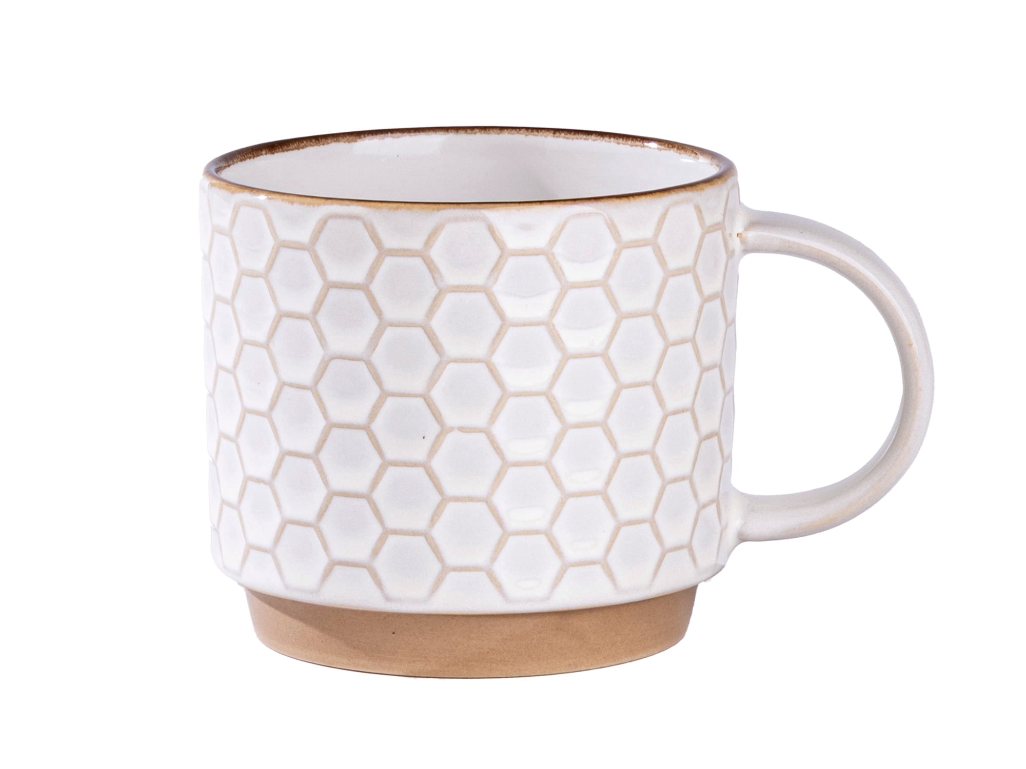 AmorArc 15OZ Stackable Ceramic Coffee Mugs with Texture Patterns, Modern Mug Set of 4 for Latte, Cappuccino and Cocoa, Dishwasher & Microwave Safe, off-white