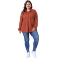 thumbnail image 3 of DARING DIVA Plus Size Waffle Knit Shirt Long Sleeve Button Down Jacket 1X Orange, 3 of 6