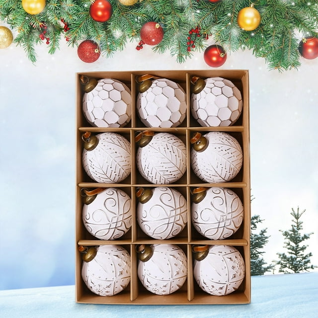 12PCS Christmas Ball Ornaments Set | Plastic Holiday Tree Decorations | Assorted Sizes and Styles | Easy Hang Strings | Multi-Purpose for Trees Wreaths Garlands Party Decor