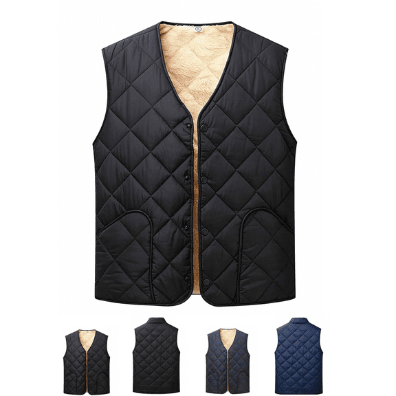 Men's Lightweight Puffer Vest Button Down Warm Outdoor Sleeveless Fleece Jacket for Golf Hiking Running Outerwear