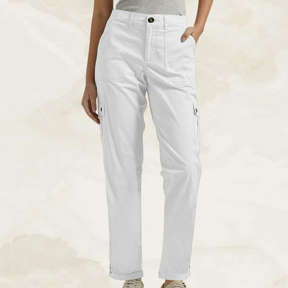 AGWOLF Straight Leg Cargo Pants for Women Baggy High Waist Solid Color Pant Hiking Workout Lightweight Trousers with Muti-Pockets