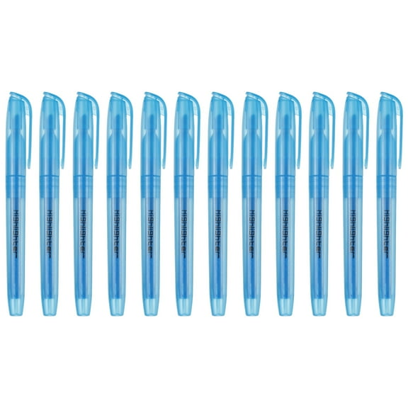 Blue Highlighter, 12 Pack High Lighters No Bleeds Highliters Pens Neon Clear View Bright Quick Dry Pocket Marker Pen Sticks Chisel Tip Cute for Books Office Adults, Transparent