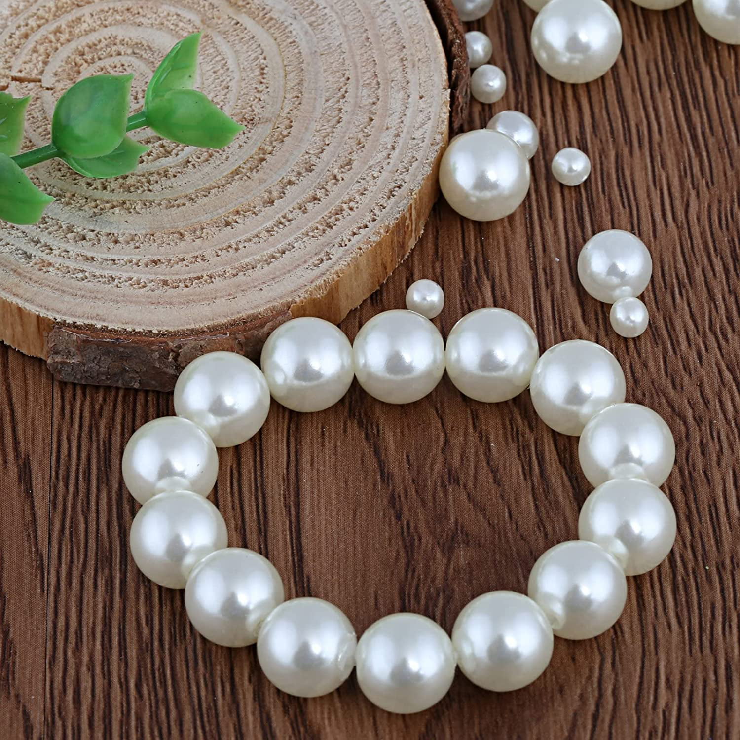 Keusn White Flat Back Pearl Half Round Pearls Beads Satin Luster Loose Beads Gems for DIY Craft Necklaces Bracelets Jewelry Decorations Wedding Dress