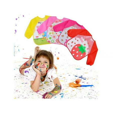 

4Pcs Long Sleeve Bibs Cartoon Bib Waterproof Bibs Drool Bibs for Baby Boys Girls 4pcs