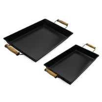 AuldHome Design Enamelware Rustic Trays (Set of 2, Small & Medium, Black); Farmhouse Decor Rectangular Trays w/ Handles