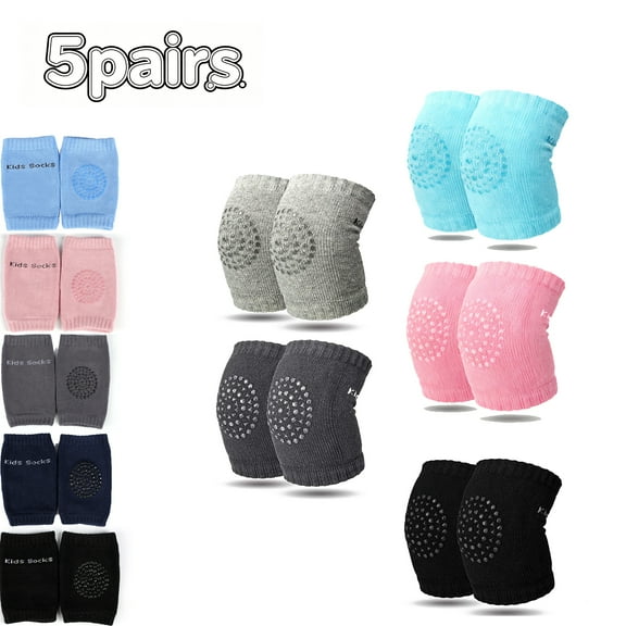 Asunby 5 Pairs Baby Knee Pads for Crawling (6-24 Months) - Non-Slip Elastic Cotton Toddler Leg Protectors