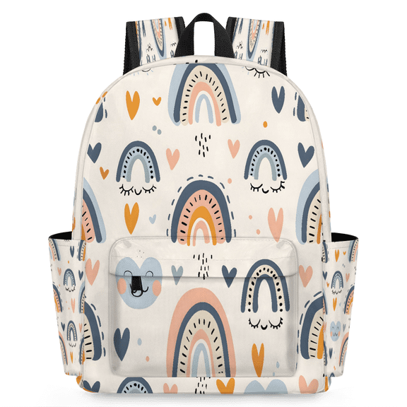 Jiaoprinted Boho Rainbow Backpack for Adults, Breathable Adjustable Strap Casual Daypack, Lightweight Cute Hearts Work Laptop Backpack