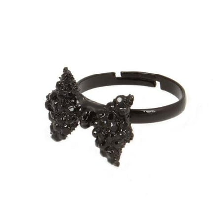BMC Black Color Alloy Metal Small Studded Bow Adjustable Fashion Statement Ring