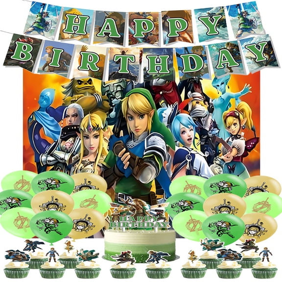 Link and Zelda Party Supplies Game theme Party Decorations, Balloons, Happy Birthday Banner, Cake and Cupcake Toppers for Kids Birthday Party