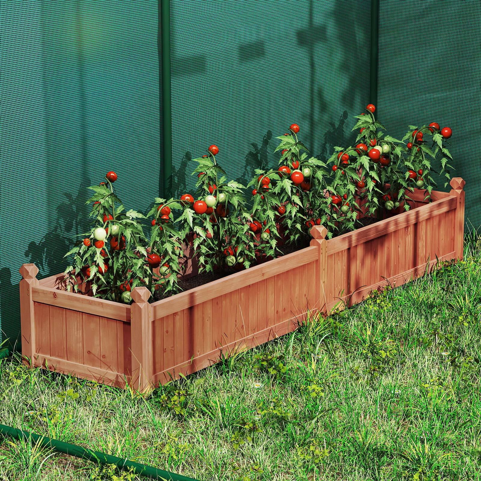 Costway Wooden Raised Garden Bed Outdoor Rectangular Planter Box with Drainage Holes Brown