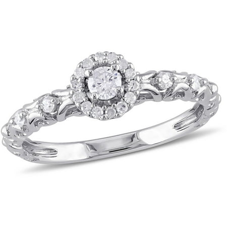 Miabella 1/4 Carat T.W. Diamond Sterling Silver Halo Engagement Ring