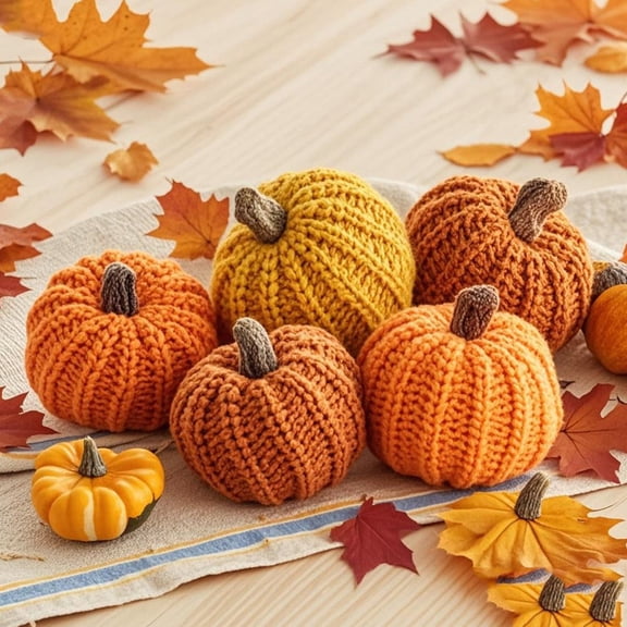 Crochet Pumpkins Ornaments Pumpkin Gifts for Fall Decor Handmade Knit Foam Pumpkins in Orange Yellow Green Rustic Farmhouse Harvest Centerpiece for Thanksgiving Halloween Mantel Table Tiered Tray