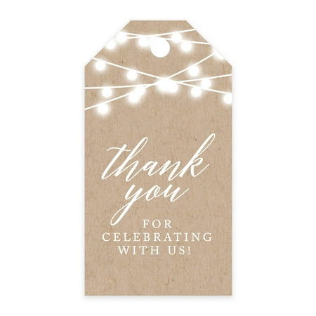 Koyal Wholesale Thank You For Celebrating With Us Favor Tags Rustic String Lights Cardstock Tags with Bakers 100-Pk