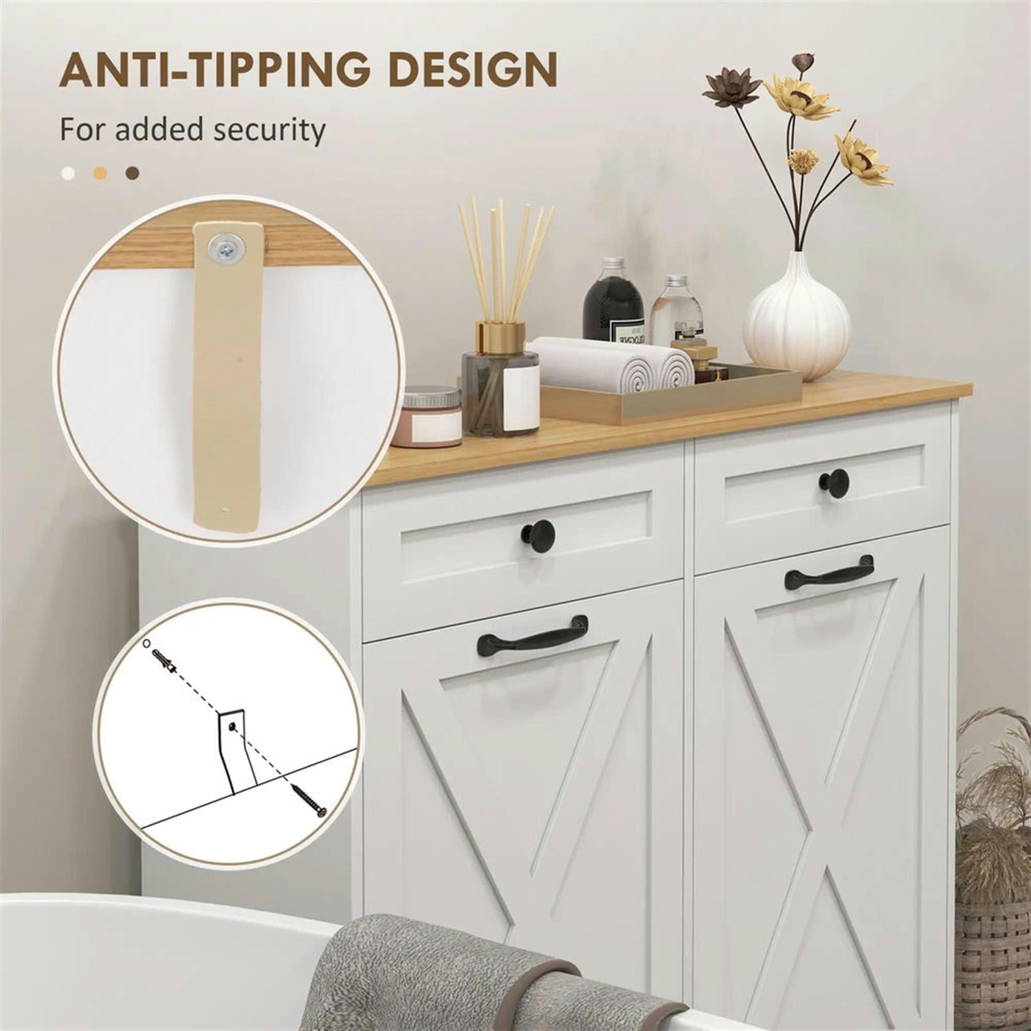 Demi Bonn 35" Bathroom Storage Cabinet with Tilt-Out Trash, Laundry Cabinet with 2 Removable Laundry Basket and 2 Drawer for Kitchen, Living Room, White