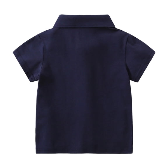 Huowey Toddler Baby Boys Polo Shirts Short Sleeve Button Down Color Block Graphic Summer Casual Gentleman Embroider Lapel Tops Loose Fit Elegant School Uniform Trendy Tshirts,Navy,18-24 Months