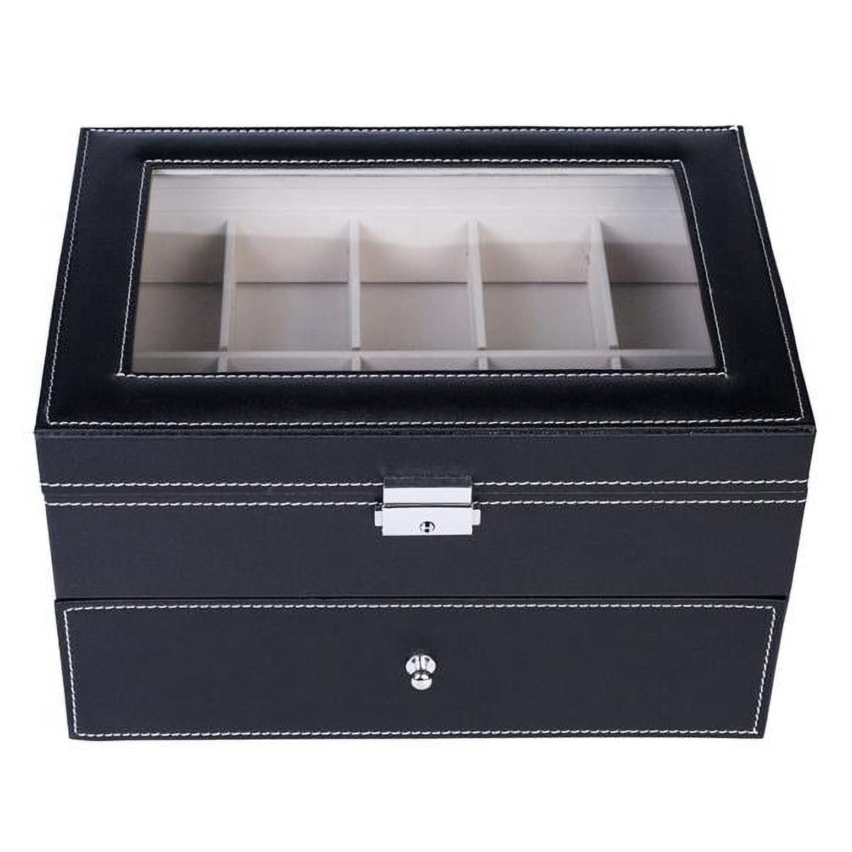 Black Dual - Layer 20 - Compartment Elegant Wooden Watch Collection Box - Portable & Space - Saving Organizer