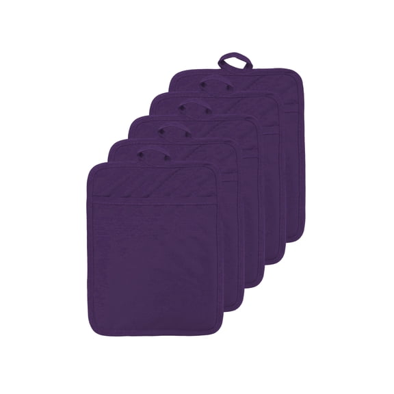 VEIKERY Oven Pot Holder with Pocket Cotton Heat Resistant Coaster Potholder Kitchen Hot Pad Oven Mitts for Cooking Square 7"x9"Set of 5