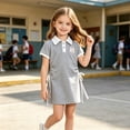 thumbnail image 4 of Girls Collar Short Sleeve Dress Kids Casual School Uniform Dress Cute Embroidered A Line Dress with Side Drawstring Adjustable Waist Comfortable Soft Breathable Daily Wear Back to School Outfit, 4 of 9