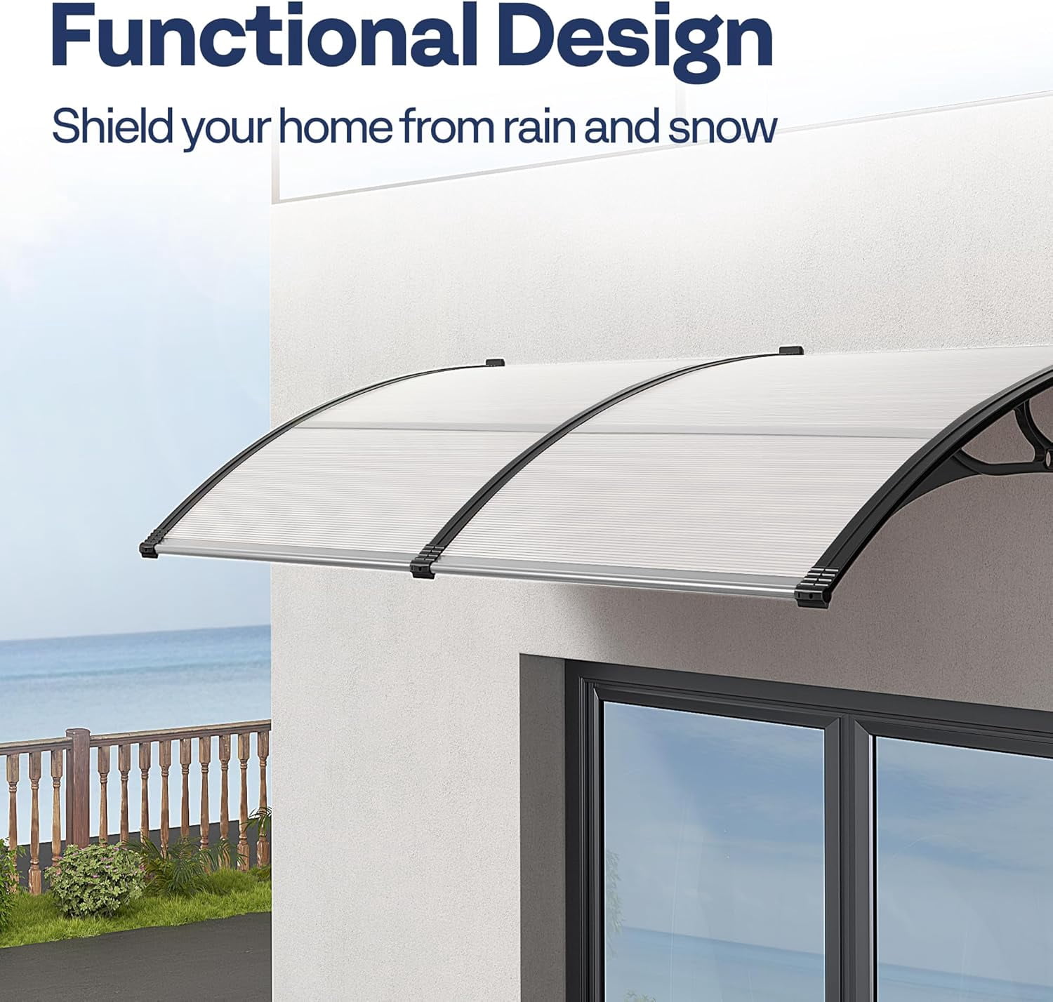 SPECSTAR Polycarbonate Window Door Awning Spliced Canopy Transparent with Black Bracket 40 Inch x 80 Inch