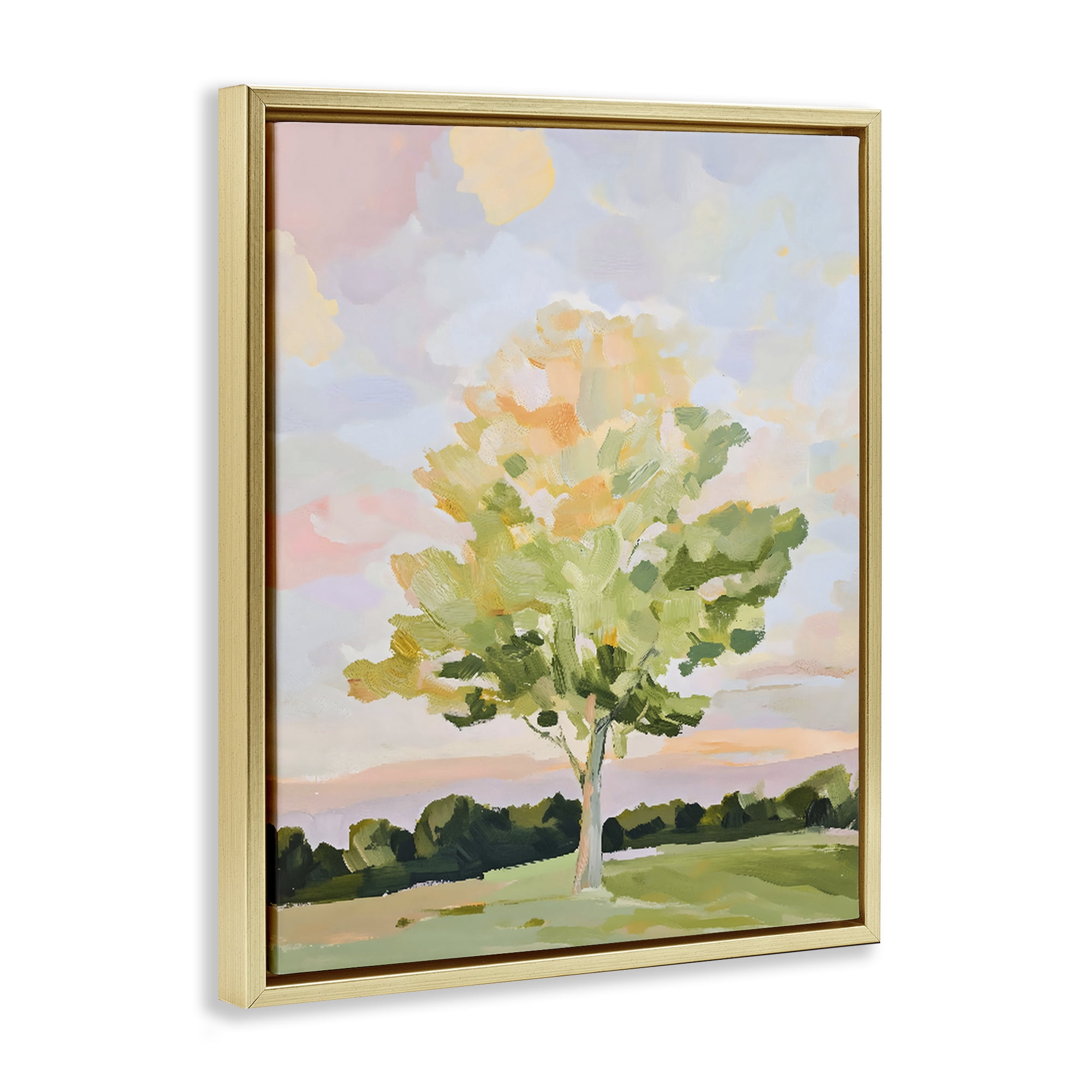 Stupell Industries Sunlit Tree Landscape Impression Gold Framed Floater Canvas Wall Art, design by The Prints Vibe