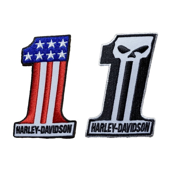Harley Davidson Number One Embroidered Iron On Patches Set of 2