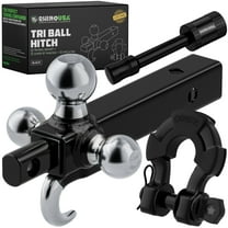 Rhino USA Trailer Hitch Tri-Ball Mount w/ Hook, Shackle & Locking Pin (2-Inch Receiver) Black