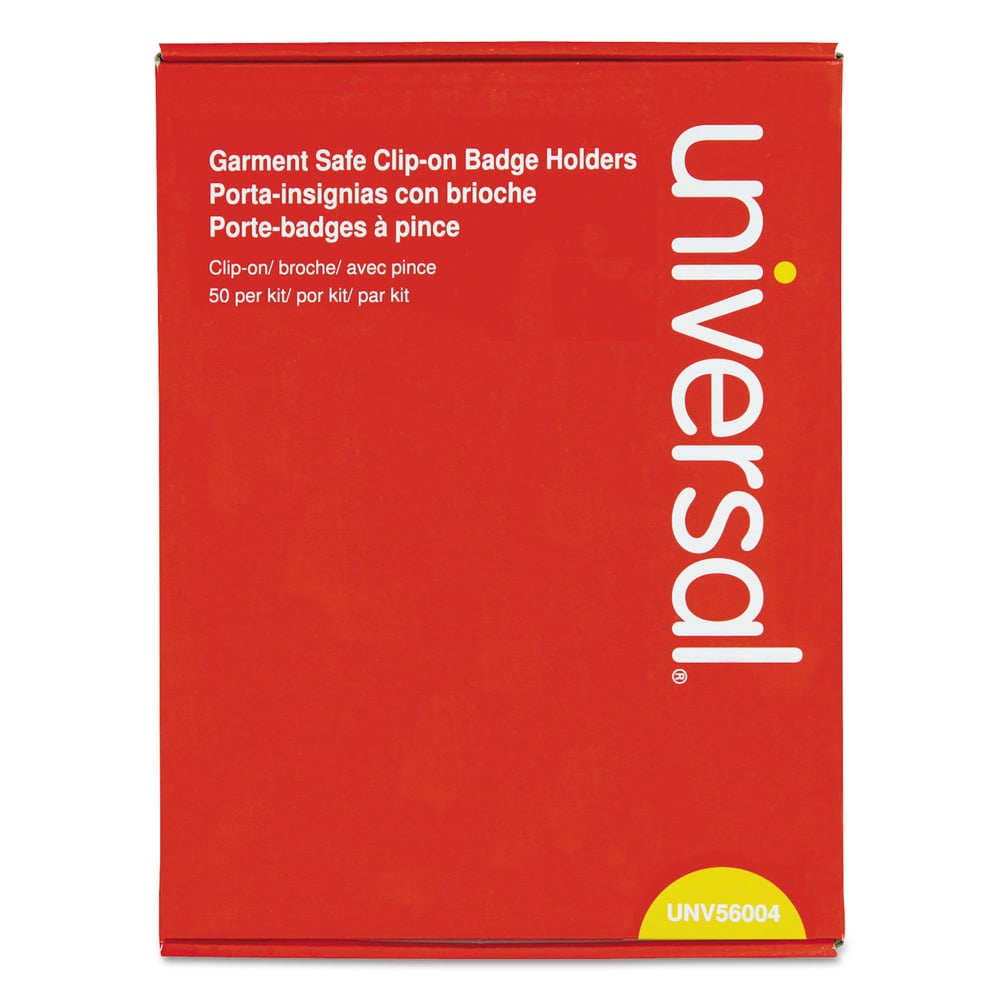 Universal UNV56004 3 in. x 4 in. Badge Holders with Garment-Safe Clips and White Inserts - Clear (50/Kit)