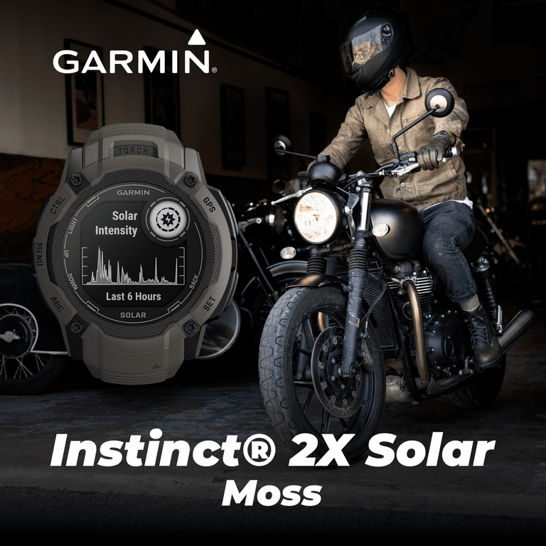 Garmin Instinct 2X Solar Rugged GPS Smartwatch, Moss with Power Glass Lens,  LED Flashlight 