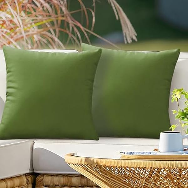 Chenchen Outdoor Waterproof Throw Pillow Covers 18X18 Set of 2 Decorative Army Green Patio Furniture Cushion Cases Outside Decor for Couch Garden Bench Porch