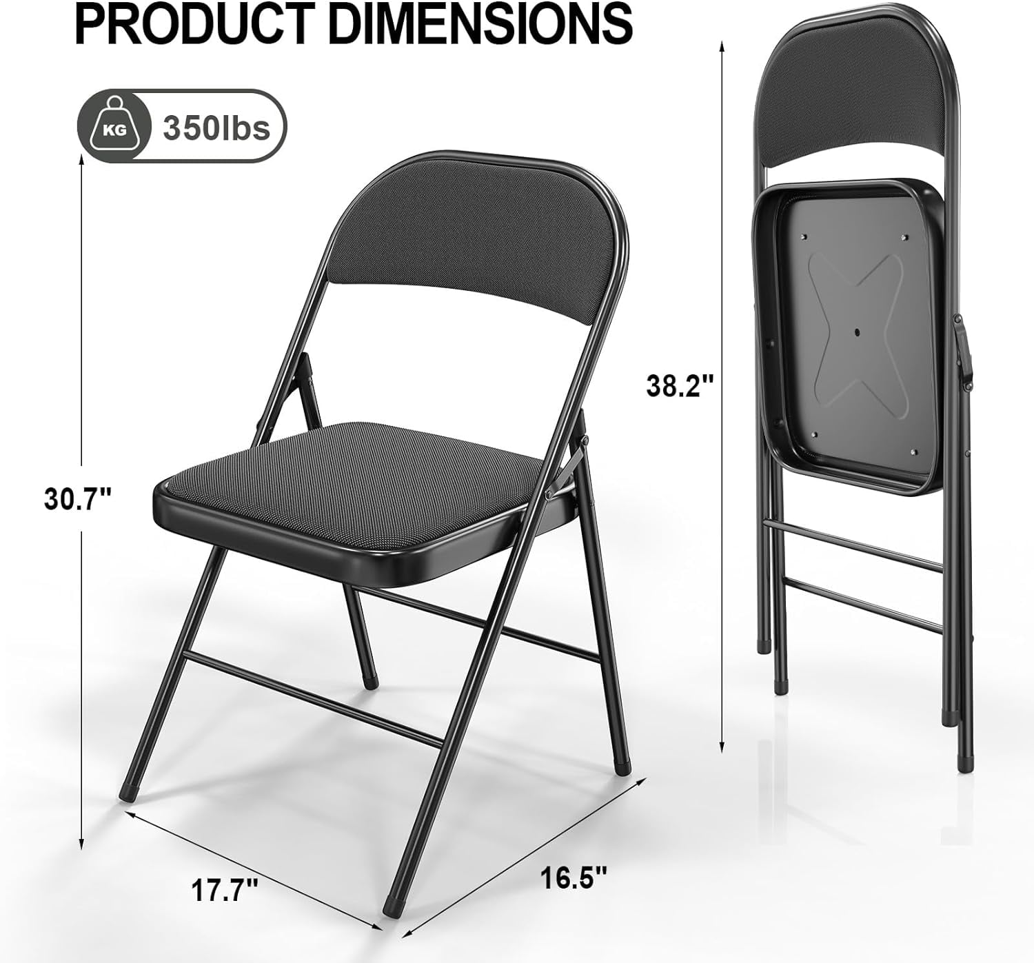 Vingli Metal Outdoor Party Padded Folding Chairs, Black (Set of 4)