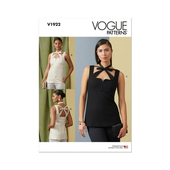 Vogue Sewing Pattern 1922 - Misses' Sleeveless Top, Size: A5 (6-8-10-12-14)
