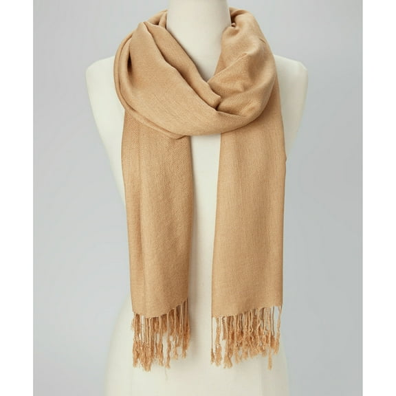 Beige Solid Scarfs for Women Fashion Warm Neck Womens Winter Scarves Pashmina Silk Scarf Wrap with Fringes for Ladies by Oussum