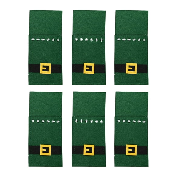 6pcs Green Christmas Belt Design Tableware Holder Creative Storage Pouch Christmas Cutlery Bags Delicate Silverware Bags Decor Without Cutlery