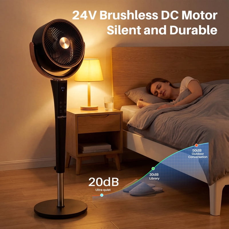 Simenmax Quiet Pedestal Fan, Motor Air Circulator with LED Light, 15 Speeds & 5 Modes, Standing Fan with Remote for Bedroom/Office,Black