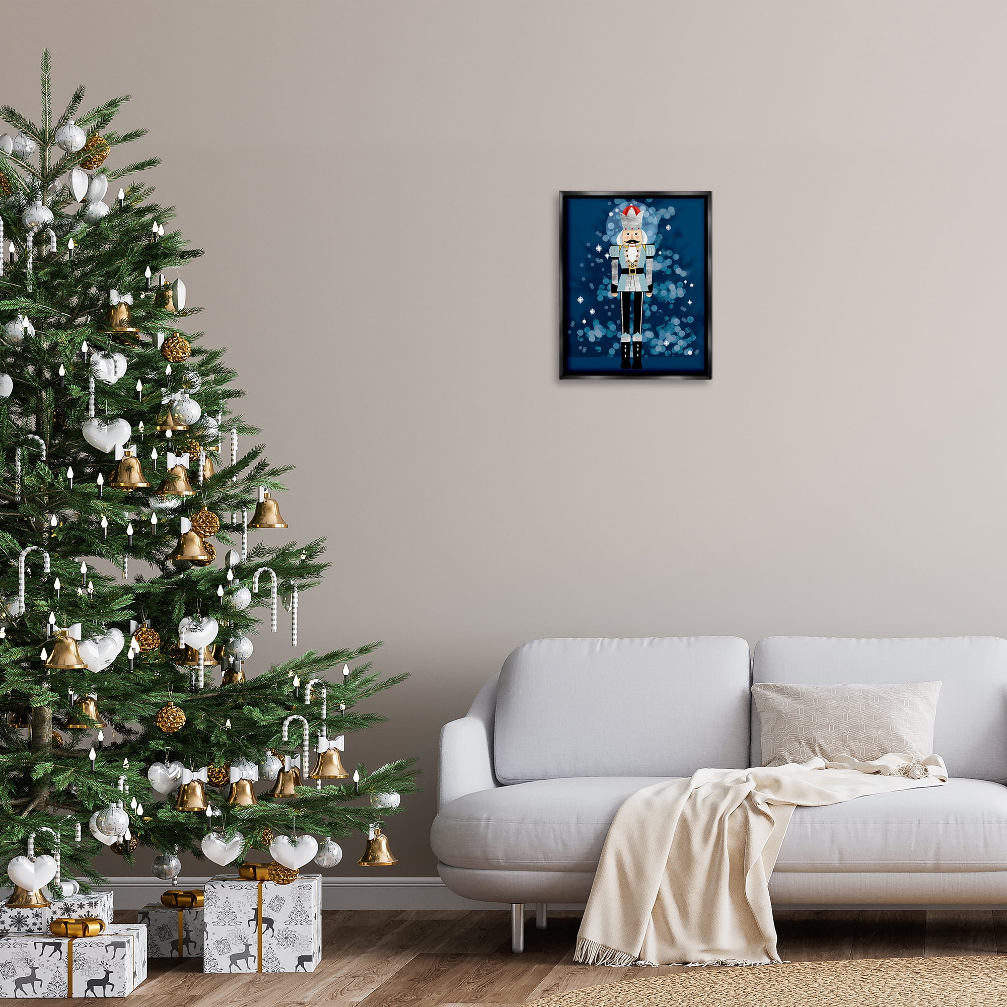 Stupell Industries Blue Holiday Nutcracker Holiday Painting Black Floater Framed Art Print Wall Art, 17 x 21