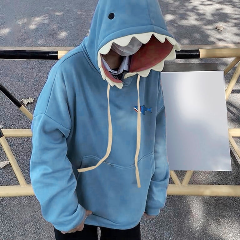 Hpapadks Women Cute Shark Hoodie Long Sleeve Blue Kawaii Animal