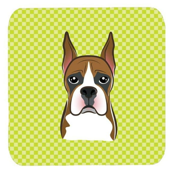 3.5 x 3.5 In. Checkerboard Lime Green Boxer Foam Coasters, Set Of 4