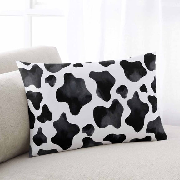 Cow Printed Throw Pillow Covers, Farmhouse Black White Animals Textured Soft Breathable Pillow Cases with Invisible Zipper for Sleeping, Queen Size Pillowcases for Couch Bed Sofa Chair 20x30 Inches