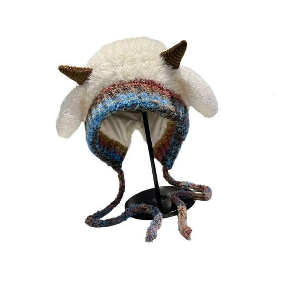 Weflink Stretchy Unisex Knitted Winter Hat Sheep Horns Cold Weather Outdoor Activity
