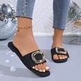 thumbnail image 2 of Eltusu Women Flat Slide Sandals, PU Open Toe Beach Slip On Summer Shoes Black Size 6, 2 of 5