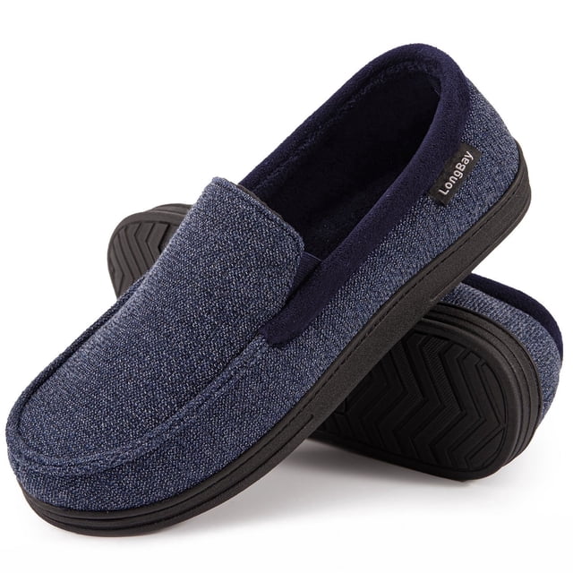 LongBay Pantuflas Mocasín Acogedoras para Hombre Mocasines Pantuflas de Casa con Memory Foam y Suela de Goma para Interior Exterior