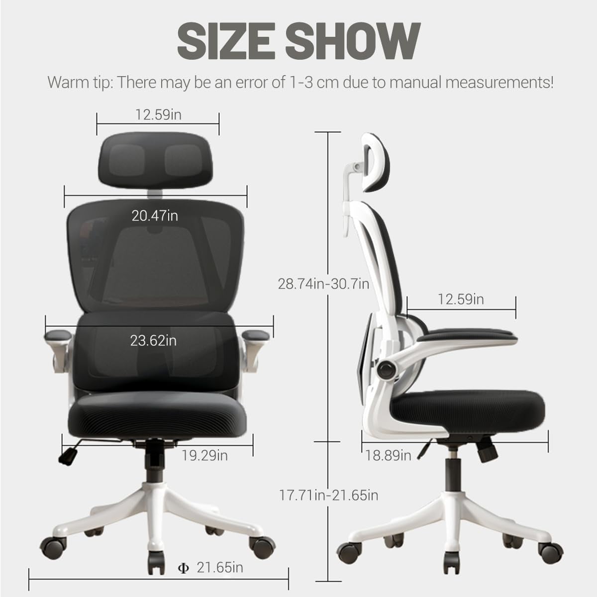 WXJHL Ergonomic Office Chair Comfort Home Desk Chair Adjustable High Back Mesh Chair Lumbar Support Computer Chair with Flip-up Arms for Work, Study, Gaming,White Mesdh Chair（Black and White）