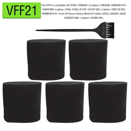 5Pack Vacmaster Foam Sleeve Filter, VFF21 for Wet/Dry Vacuum Cleaners