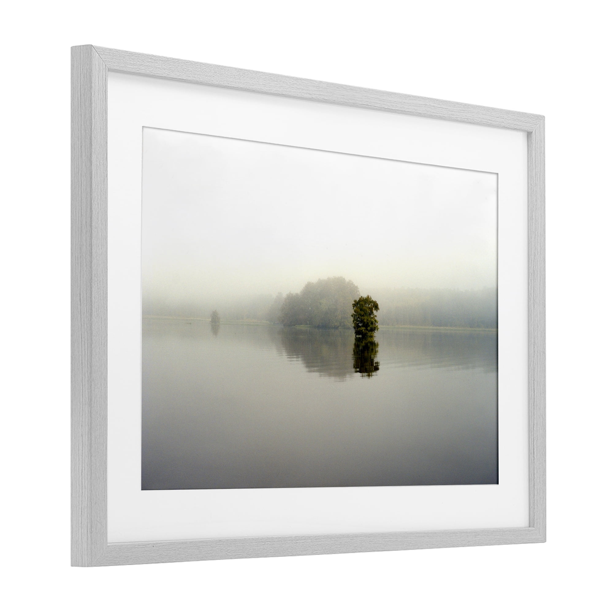 Stupell Industries Misty Lake Reflection Gray Framed Print Under Glass, design by Gail Peck