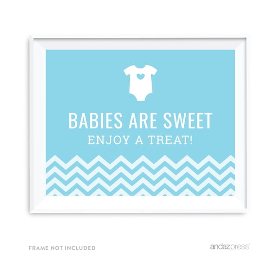 Babies Are Sweet, Enjoy A Treat Baby Blue Chevron Print Baby Shower Party Signs