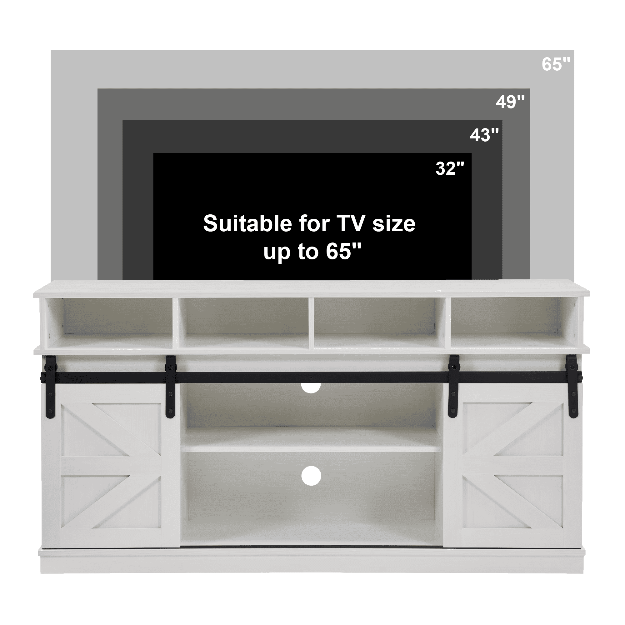 Aukfa Farmhouse Sliding Barn Door TV Stand for TVs Up to 65",Storage Cabinet Table,White
