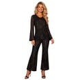 thumbnail image 2 of IUYRTFE Women's Disco Sequin Flared Sleeve Jumpsuit, Nylon Retro Costume Set with Accessories, 2 of 8